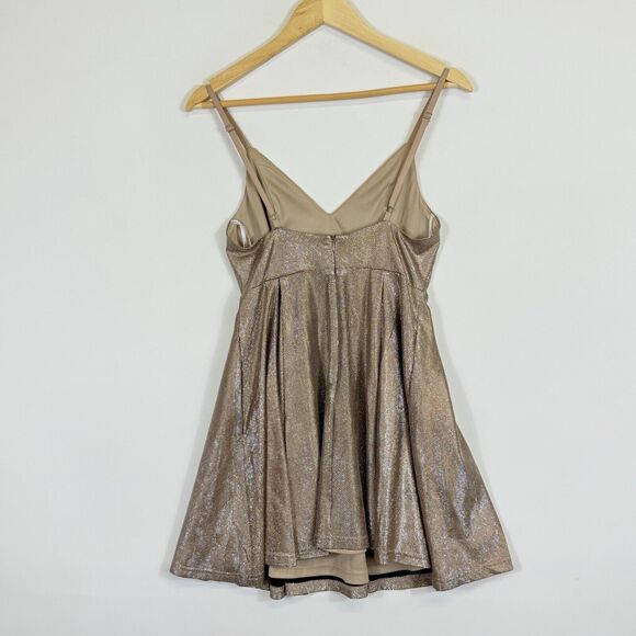 Lulus Keeps Getting Better Gold Sparkle Strappy Skater Mini Dress Women's Small - Picture 5 of 9
